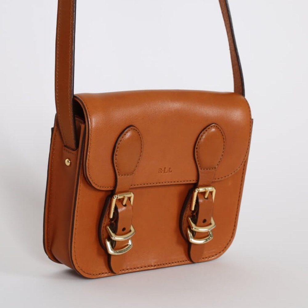 Lauren Ralph Lauren Bexley Brown Leather Crossbody Bag - Red Interior